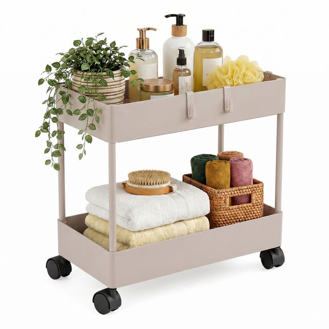 2-Tier Serving Trolley with Wheels, Beige