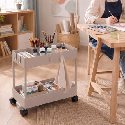 2-Tier Serving Trolley with Wheels, Beige