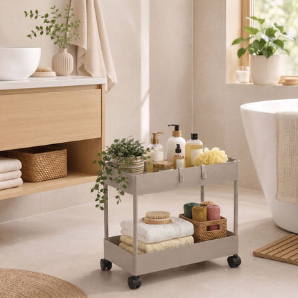 2-Tier Serving Trolley with Wheels, Beige