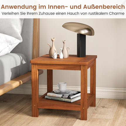 2-Tier Solid Wood Side Table with Shelf, Natural Finish
