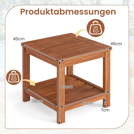 2-Tier Solid Wood Side Table with Shelf, Natural Finish