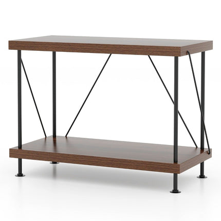 2 Tier Standing Shelf with Metal Frame Industrial Bookcase Storage Rack 60 x 29.5 x 45 cm