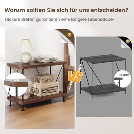 2 Tier Standing Shelf with Metal Frame Industrial Bookcase Storage Rack 60 x 29.5 x 45 cm