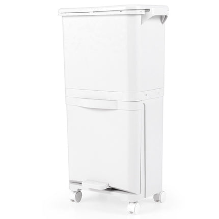 2-Tier Trash Bin with Lid & Lockable Wheels, 40L Capacity