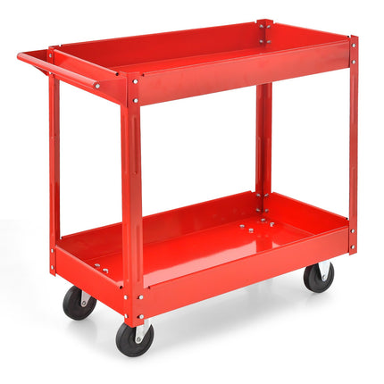 2-Tier Utility Cart With Handle, Metal Frame, Red