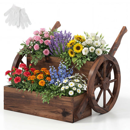 2-Tier Wagon Planter With Wheels, Fir Wood, Brown