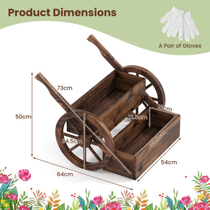 2-Tier Wagon Planter With Wheels, Fir Wood, Brown