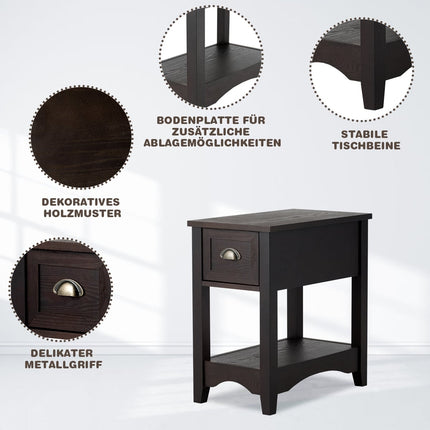 2-Tier Walnut Side Table Set with Drawer & Shelf