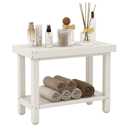 2-Tier Waterproof Shower Bench with Storage, White