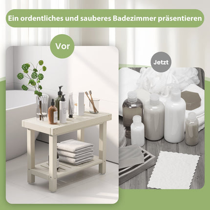2-Tier Waterproof Shower Bench with Storage, White