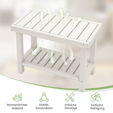 2-Tier Waterproof Shower Bench with Storage, White