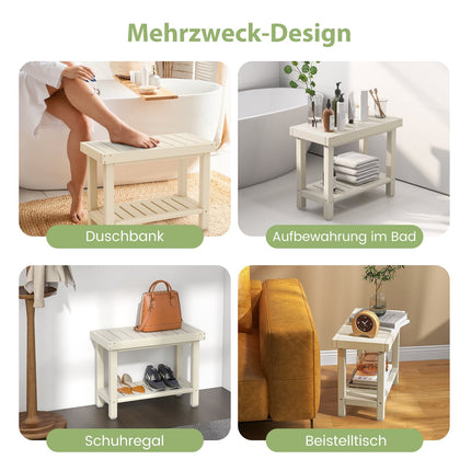 2-Tier Waterproof Shower Bench with Storage, White