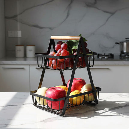 2-Tier Wire Fruit Bowl Stand – Square Design