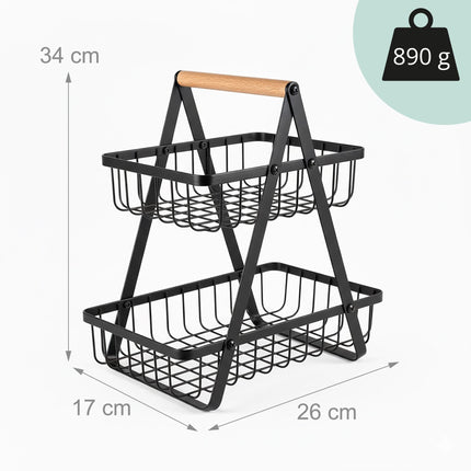 2-Tier Wire Fruit Bowl Stand – Square Design