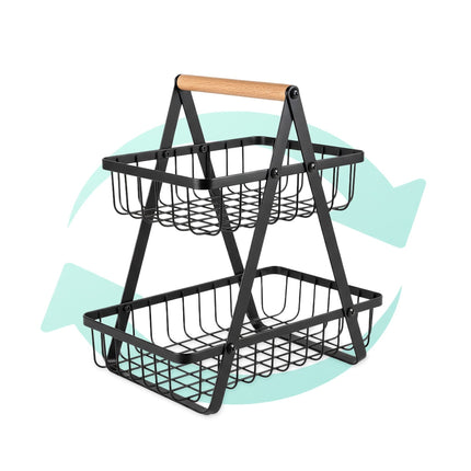 2-Tier Wire Fruit Bowl Stand – Square Design