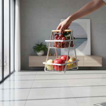 2-Tier Wire Fruit Bowl Stand for Kitchen Counter
