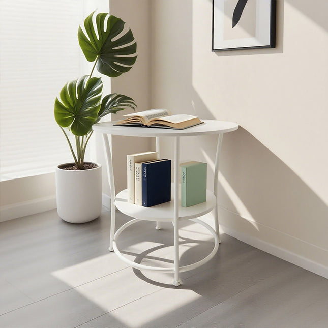 2-Tier Wood-Effect Side Table with Metal Frame