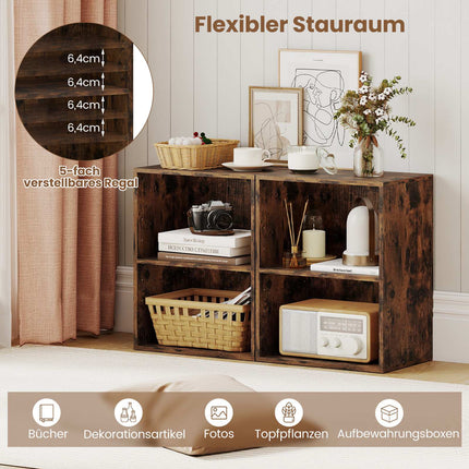 2-Tier Wooden Bookshelf, Adjustable Shelves, Rustic Brown
