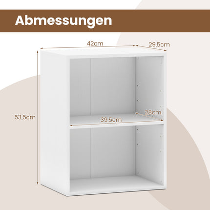 2-Tier Wooden Bookshelf, Adjustable Shelves, White, 42x29.5x53.5 cm