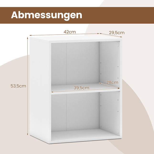 2-Tier Wooden Bookshelf, Adjustable Shelves, White, 42x29.5x53.5 cm
