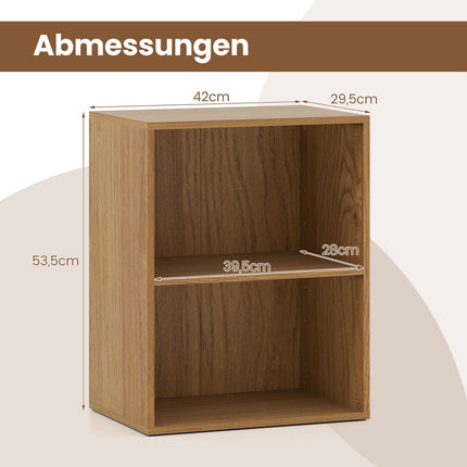 2-Tier Wooden Bookshelf with Adjustable Shelves, 42x29.5x53.5 cm