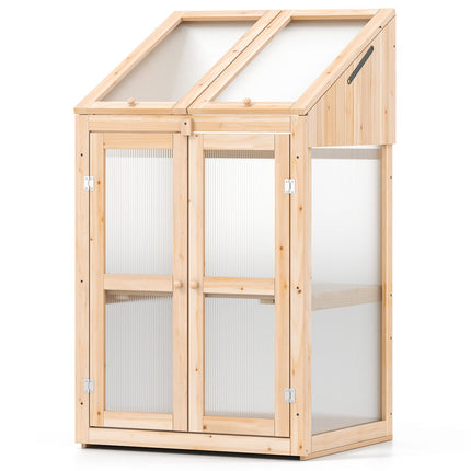 2-Tier Wooden Cold Frame Greenhouse with Doors, 69x58x121 cm
