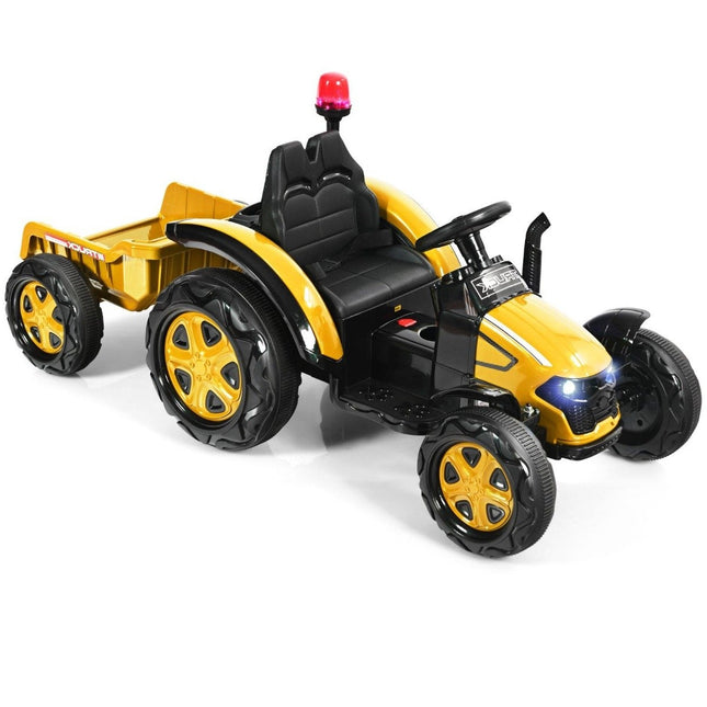 2V tractor with 2.4G remote control & removable trailer for children 3-8 years. Yellow