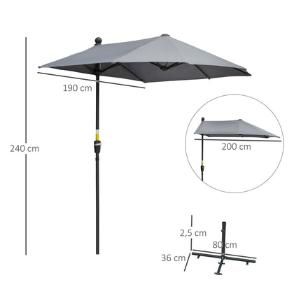 Half-round Balcony parasol 2x2m, Waterproof Dark grey