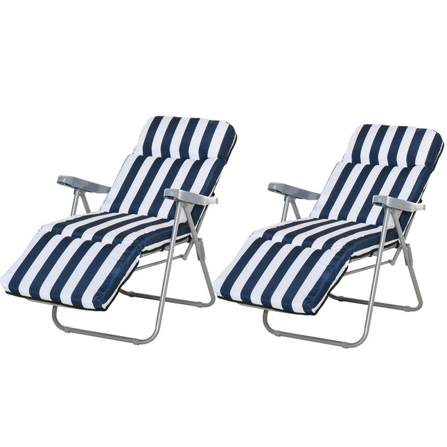 Folding garden chairs with cushion - 5 positions, blue