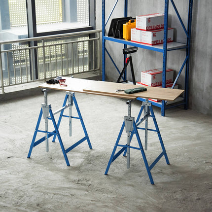 Folding steel trestle, 200 kg, adjustable height, blue