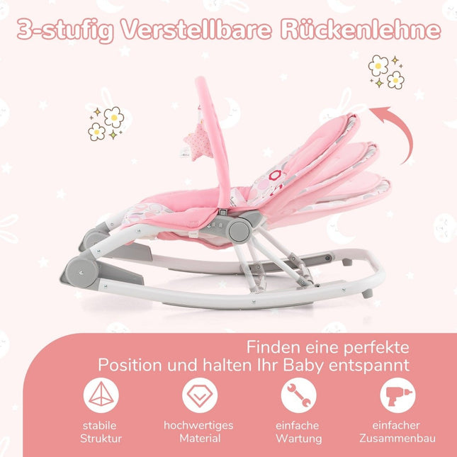 2 in 1 Baby Rocker Foldable Portable Baby Swing with 3 Level Adjustable Backrest Pink