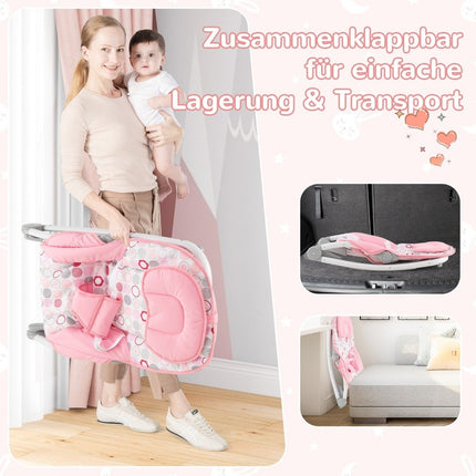 2 in 1 Baby Rocker Foldable Portable Baby Swing with 3 Level Adjustable Backrest Pink