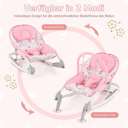 2 in 1 Baby Rocker Foldable Portable Baby Swing with 3 Level Adjustable Backrest Pink