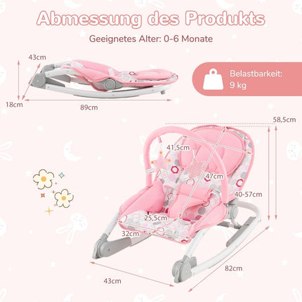 2 in 1 Baby Rocker Foldable Portable Baby Swing with 3 Level Adjustable Backrest Pink