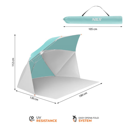 2-in-1 Beach Umbrella – Windbreak, UV, 180 cm Floor