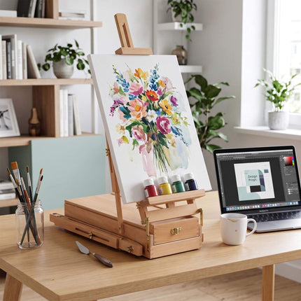 2-in-1 Beechwood Easel with Drawer and Palette