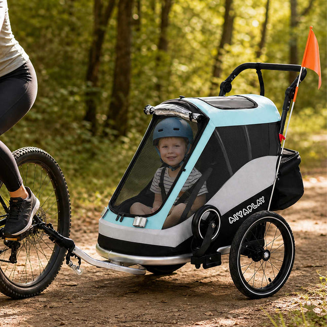 2-in-1 Bike Trailer Stroller, Foldable, 16in Air Tires
