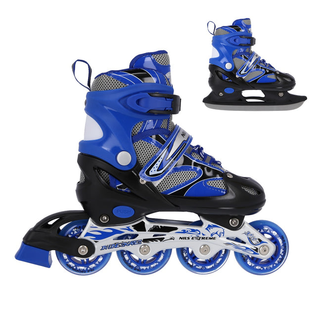 2-in-1 Blue Inline & Ice Skates, Size L (39-42)