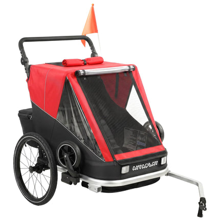 2-in-1 Child Bike Trailer Stroller, 2-Seat, Red