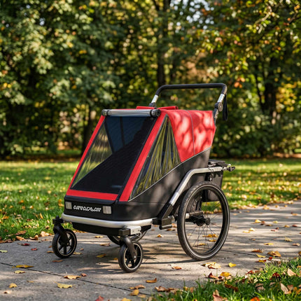 2-in-1 Child Bike Trailer Stroller, 2-Seat, Red