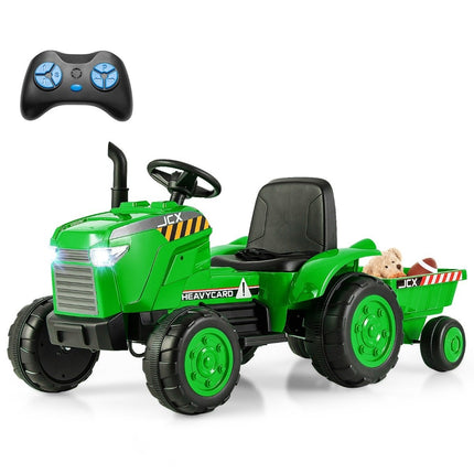 2 in 1 Children's Electric Tractor with Trailer &amp; Remote Control Electric Toy Car-Green