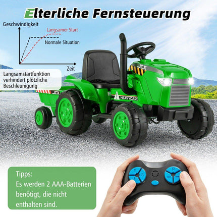 2 in 1 Children's Electric Tractor with Trailer &amp; Remote Control Electric Toy Car-Green