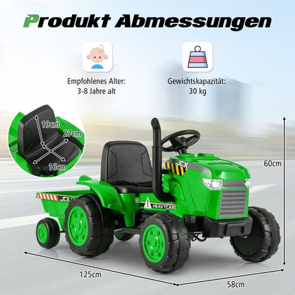 2 in 1 Children's Electric Tractor with Trailer &amp; Remote Control Electric Toy Car-Green