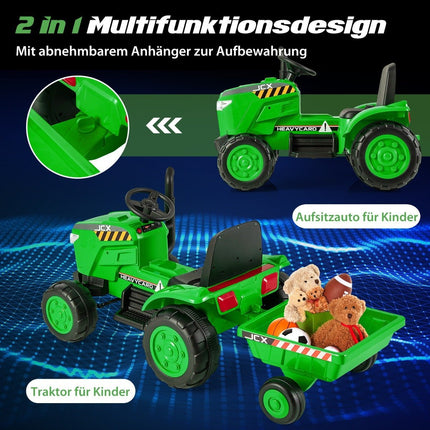 2 in 1 Children's Electric Tractor with Trailer &amp; Remote Control Electric Toy Car-Green