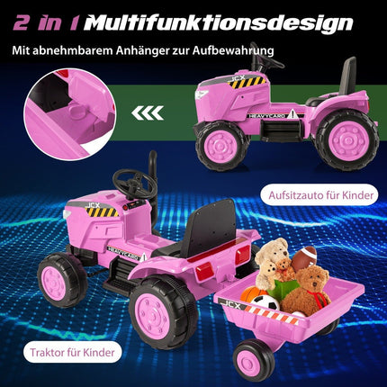 2 in 1 Children's Electric Tractor with Trailer &amp; Remote Control Electric Toy Car Pink