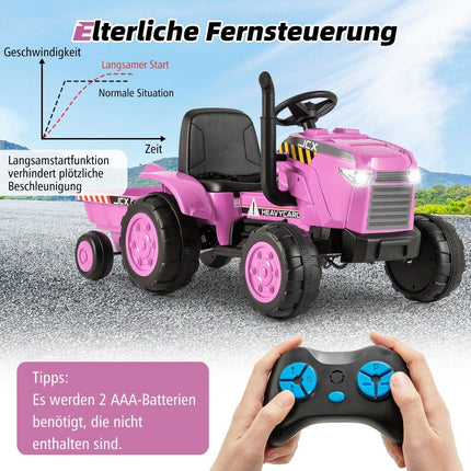 2 in 1 Children's Electric Tractor with Trailer &amp; Remote Control Electric Toy Car Pink