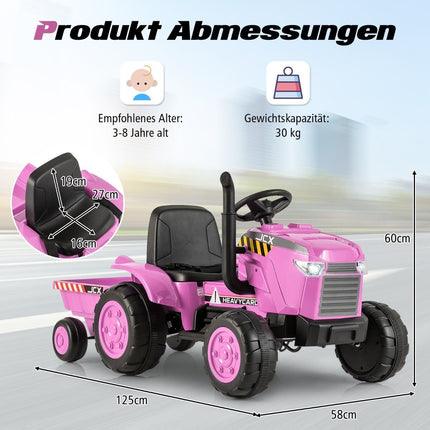 2 in 1 Children's Electric Tractor with Trailer &amp; Remote Control Electric Toy Car Pink