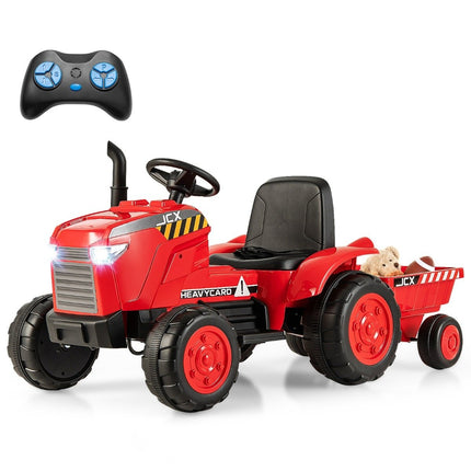 2 in 1 Children's Electric Tractor with Trailer &amp; Remote Control Electric Toy Car-Red