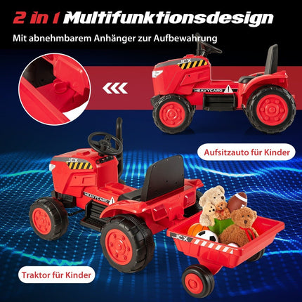 2 in 1 Children's Electric Tractor with Trailer &amp; Remote Control Electric Toy Car-Red
