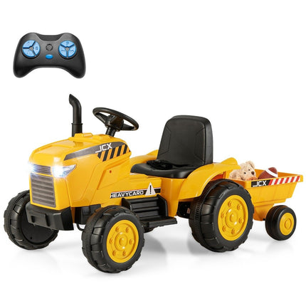 2 in 1 Children's Electric Tractor with Trailer &amp; Remote Control Electric Toy Car-Yellow
